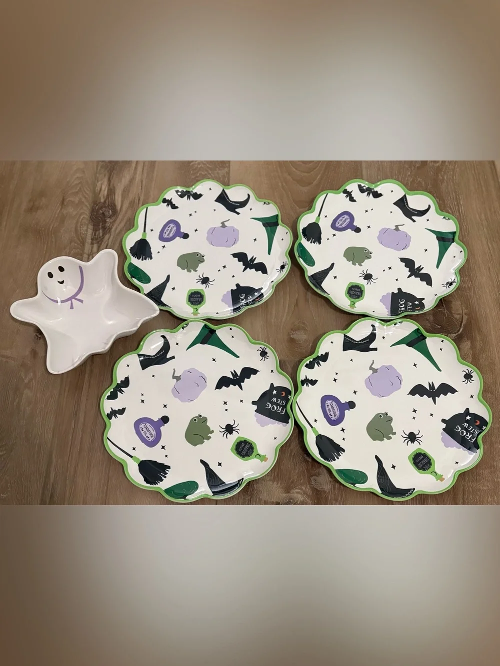 HYDE EEK - TARGET HALLOWEEN GHOST MUG, GHOST BOWL, 4 MELAMINE PLATES LOT NEW